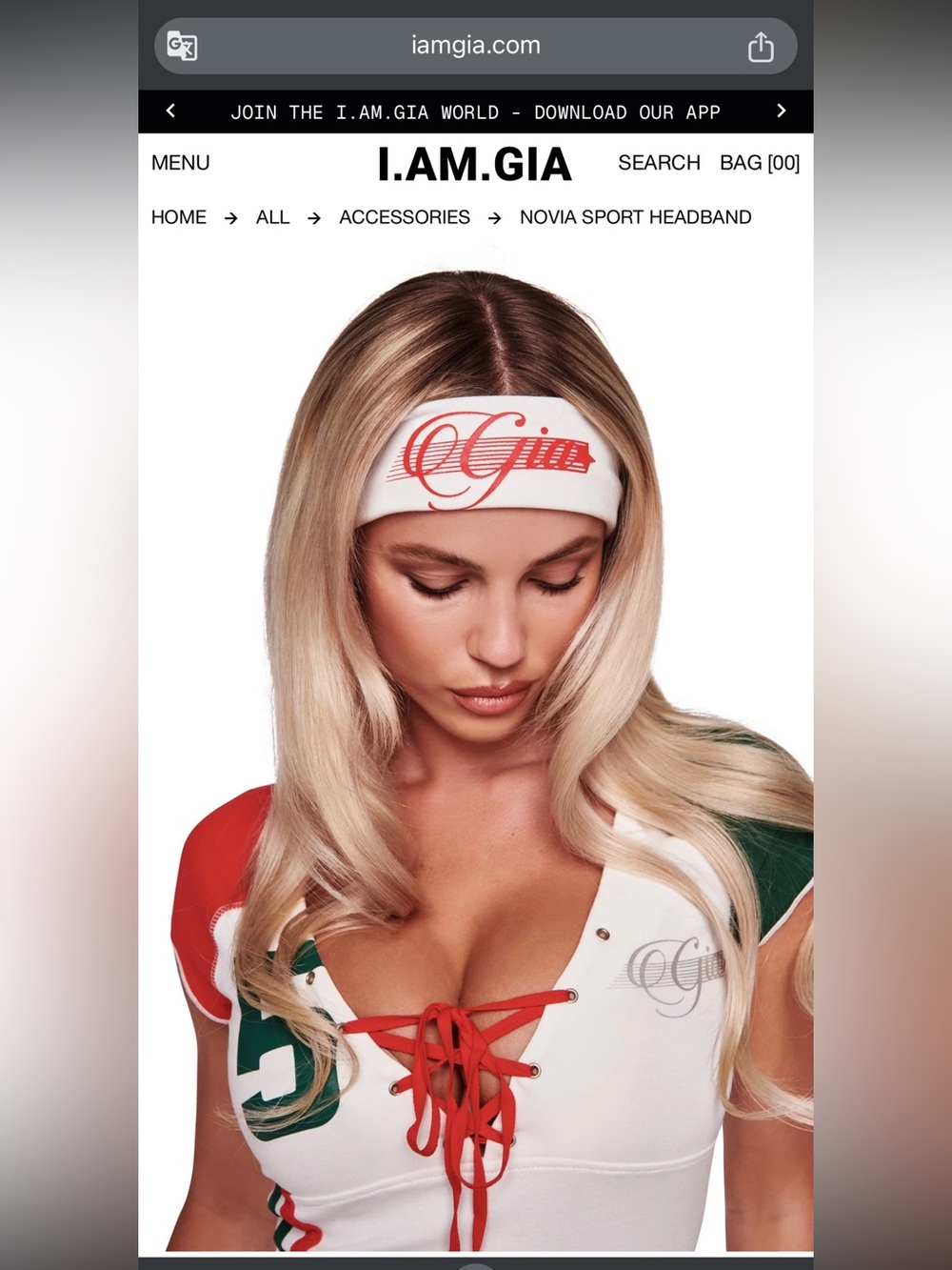 I.AM.GIA White Headband with Red Logo